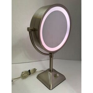 Conair BE104X Lighted Vanity Mirror Brushed Nickel Double Sided 1x 5x Tabletop